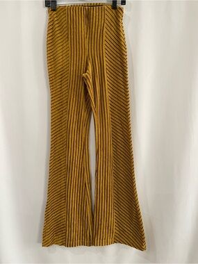 Free People Gold Mustard Flare bell bottom velvet style pull on pants women’s XS